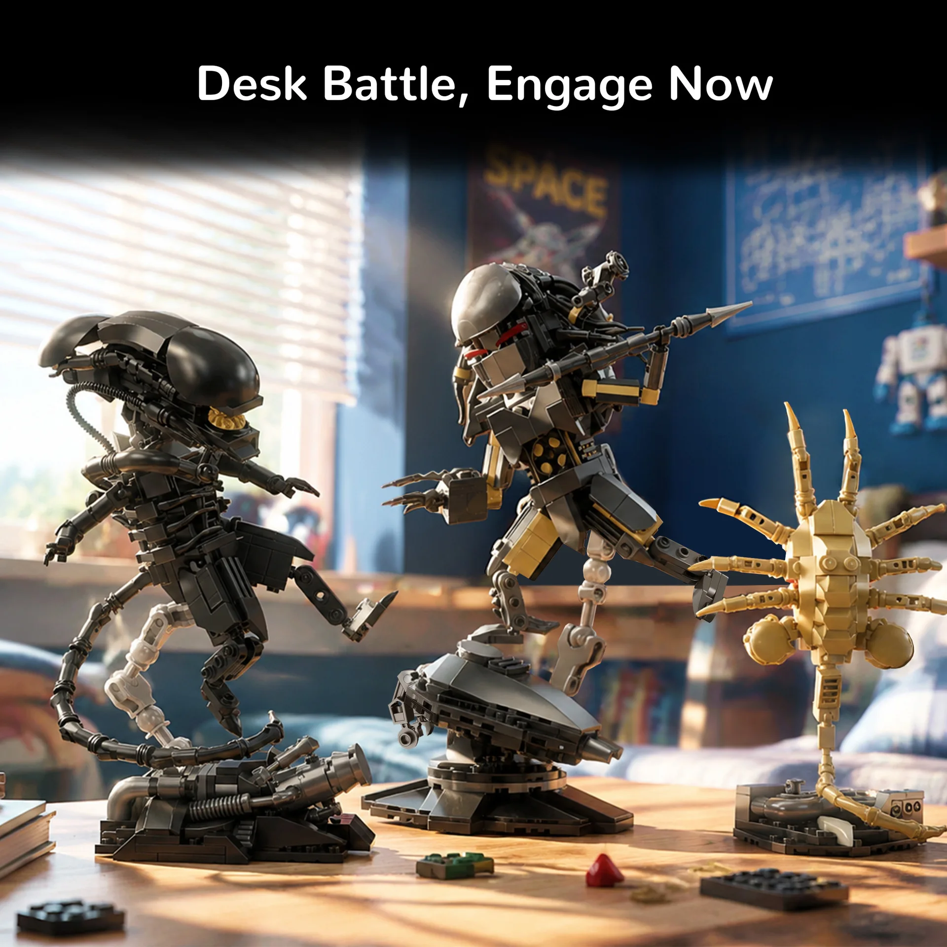 Alien VS Predator Building Block Demogorgon 3D Science Fiction Movie Battle Scene Figure Model Assembly Bricks Toy For Gift