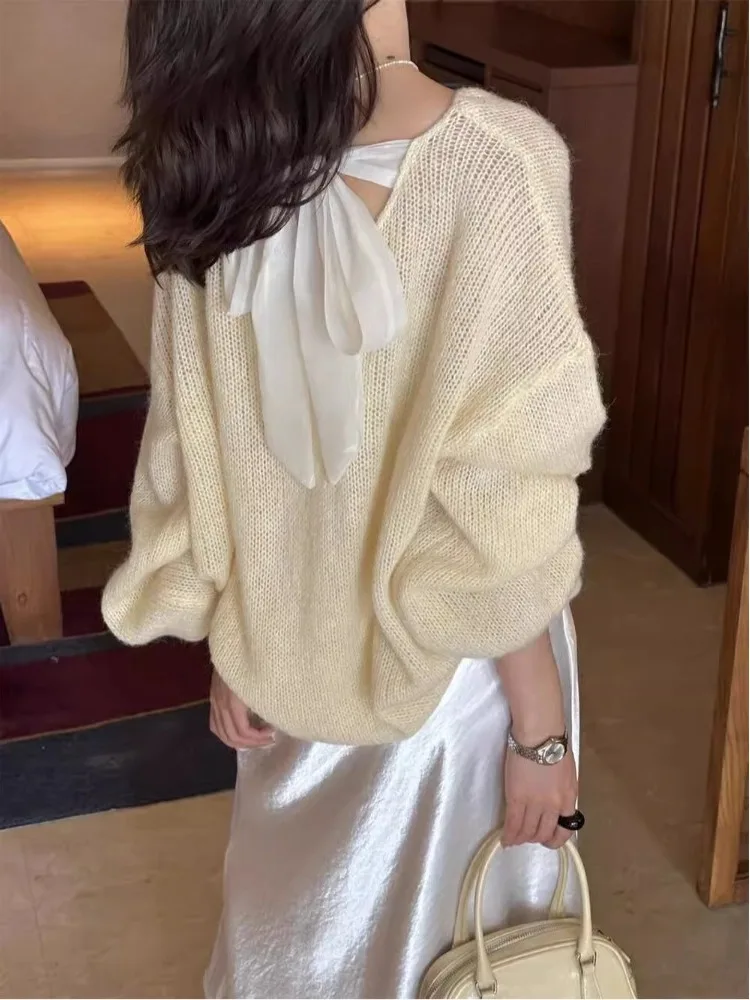 

Trendy Bal Knitted Top Women's Loose Fit Casual Sle Long Sve Lace out Faionable Cover up irt Spring Summer