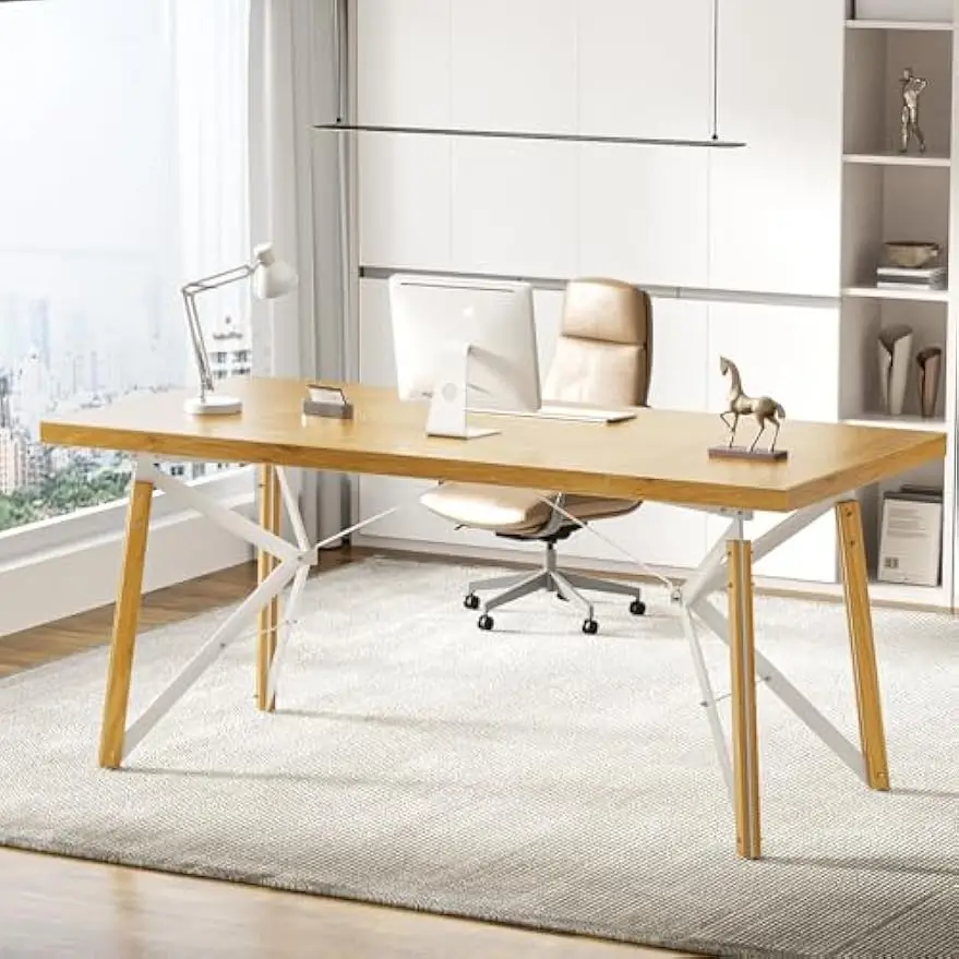 Large Computer Desk & Home Office Desk Workstation, Modern Simple Workstation Writing Desk with Thickened Desktop, Executive Off