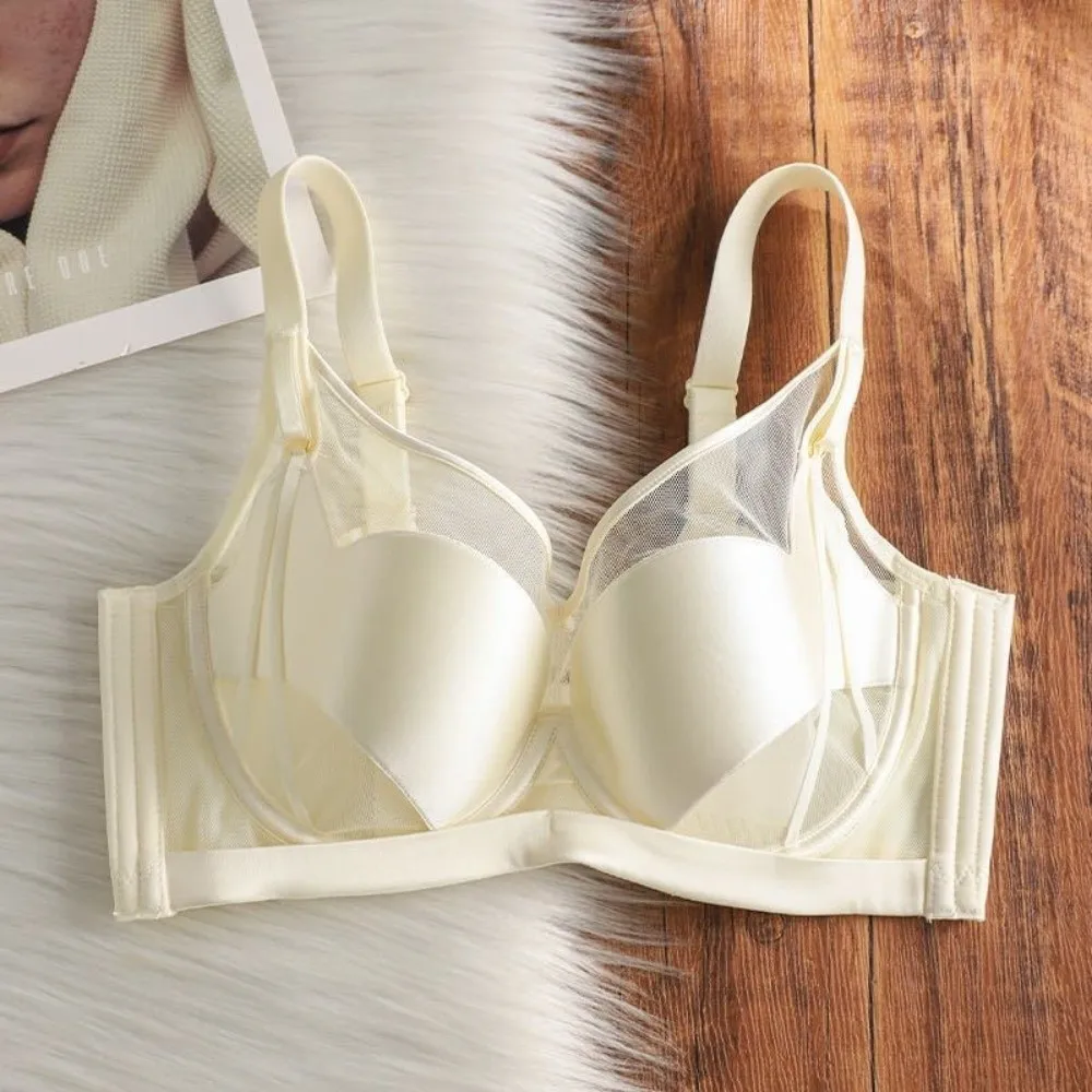 

Satin V Neck Satin Wireless V Bra Shrinking Chest Mesh Bustier Satin Mesh Brassiere Hollow Mesh Lingerie Seamless Bras Yoga