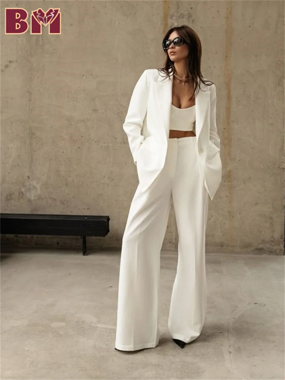 

BRLMALL-2PCS Elegant White Women Suit Set Jacket Pants 2025 Elegant Customized Suit Jacket Women Wedding Suit Formal Women