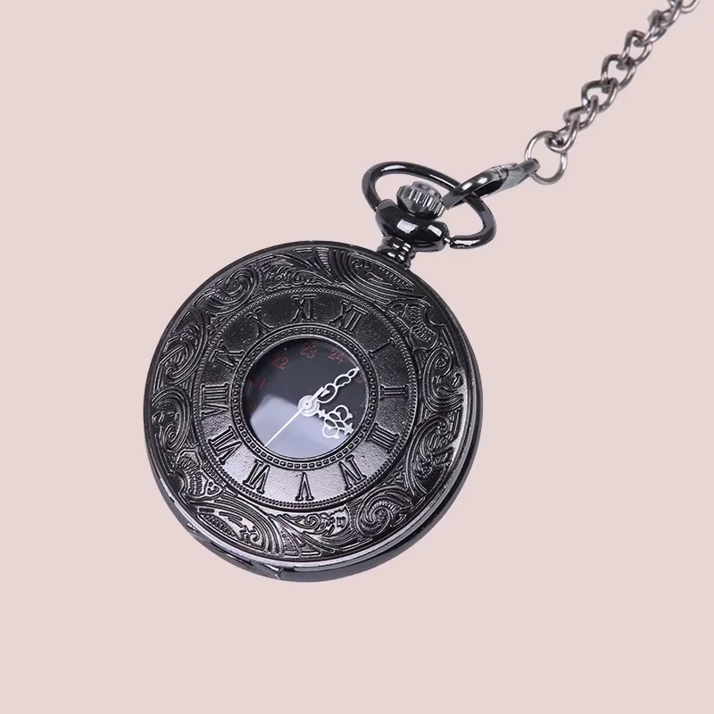 1067Nostalgic Pocket Watch With Necklace Stylish Black Double Display Roman Scale Retro Black Face White Needle Four colors