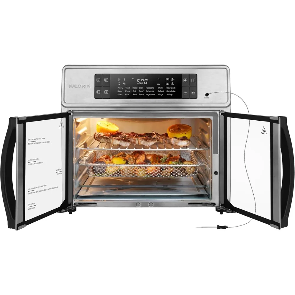 26 Quart Digital Air Fryer Oven with 9 Accessories, Adjustable Rack，Touch Control，1700 Watts，Stainless Steel