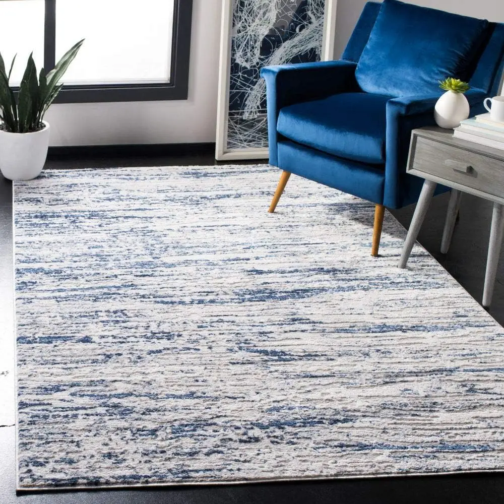 

Amelia Collection 9' Square Grey / Navy Ala768B Modern Abstract Non-Shedding Living Room Bedroom Dining Home Office Area Rug