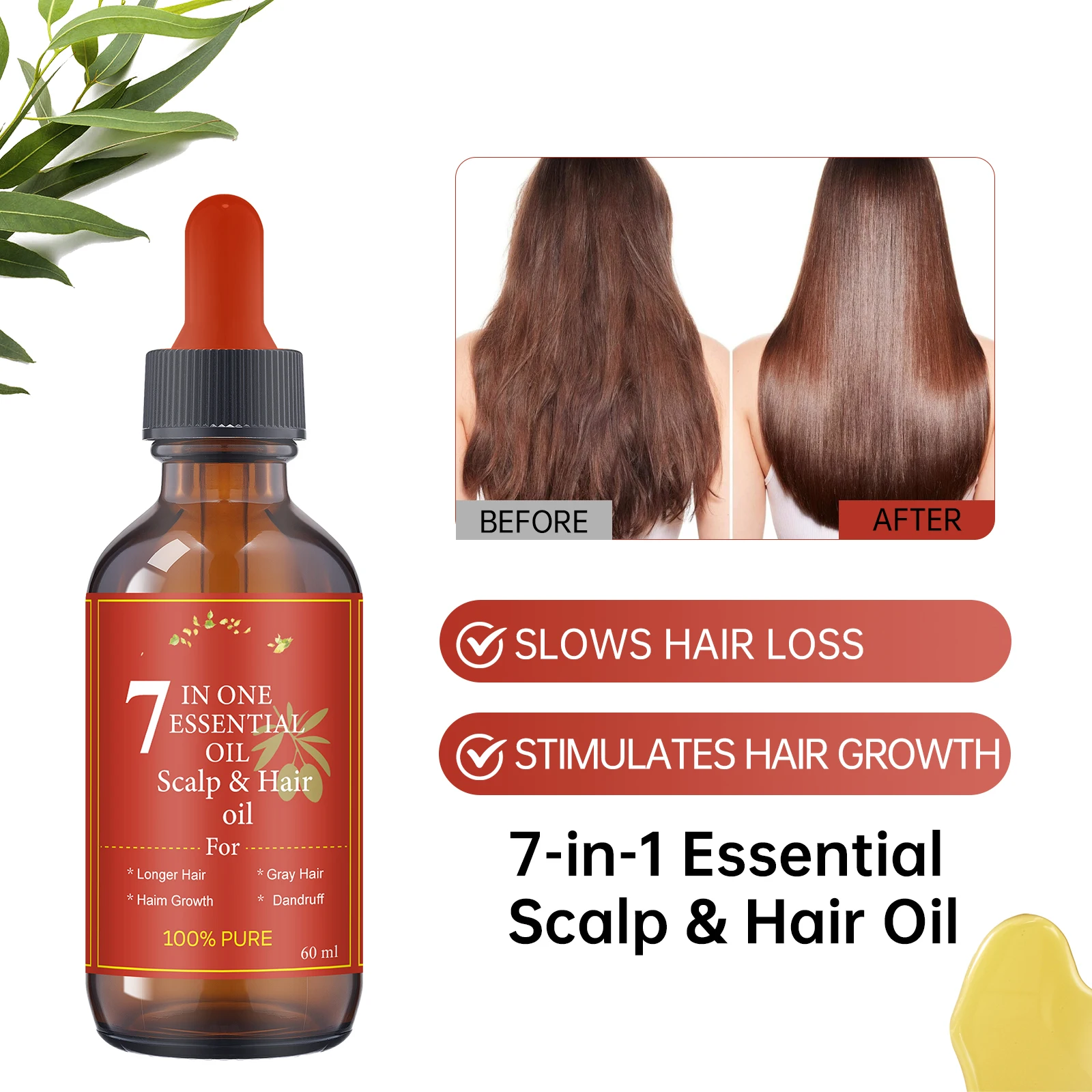 7-in-1 Multi-Oil Hair Serum 60ml with Rosemary and Castor Oil – Nourishes Scalp, Conditions Strands and Supports Healthy Hair