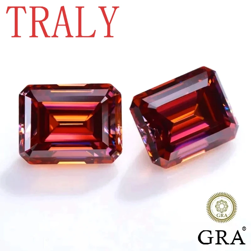 

Pomegranate Red Plated Loose Gemstones 1ct-10ct Moissanite Stone D Color Emerald Cut for Jewelry Marking with GRA Certificated