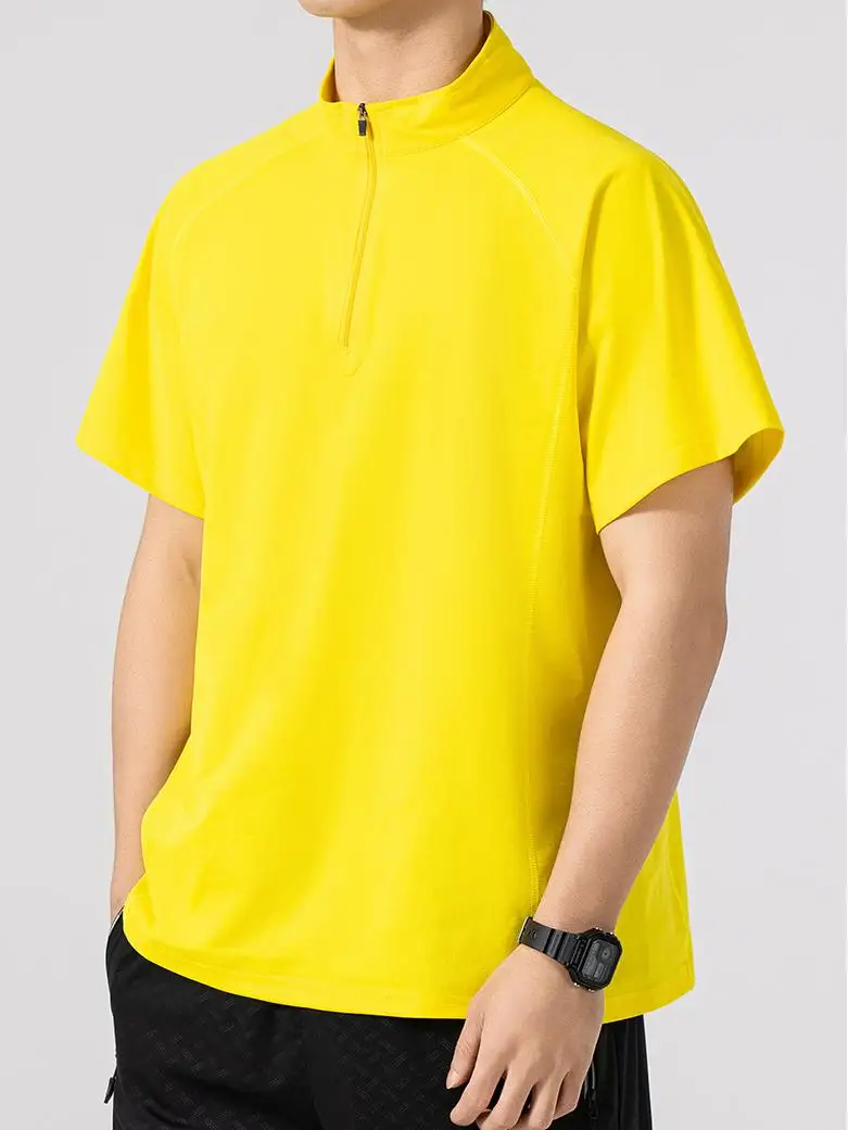 

7xl 6xl Спортивные мужские быстросохнущие футболки для спортзала с застежкой-молнией и воротником 2025 Лето с короткими рукавами Желто-оранжевая футболка Футболки большого размера 4xl 5xl