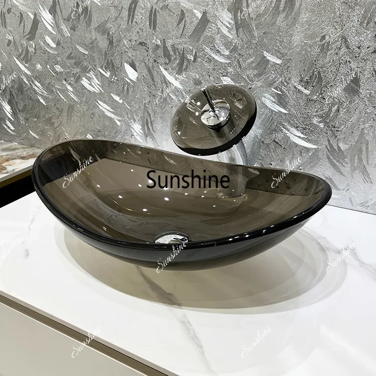 YBathroom square tempered glass countertop basin modern simple household transparent