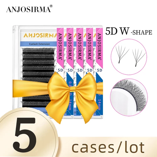 Imagen 1 del producto ANJOSIRMA 5 cajas/lote de extensiones de pestañas naturales con volumen en forma de W, pestañas prefabricadas, visón sintético cómodo, estilo W, 5D, nuevo