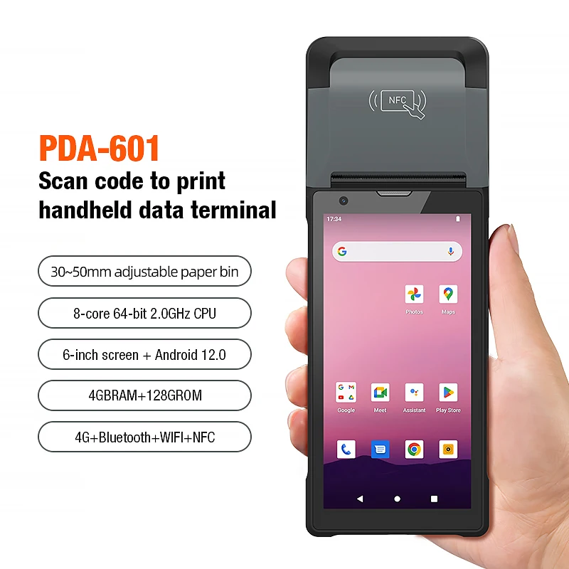 MSNew 6 Inch 4GB+128GB NFC RFID 2D Barcode Scanner Handheld Data Collection Terminal Portable Android PDA with Printer in Stock!