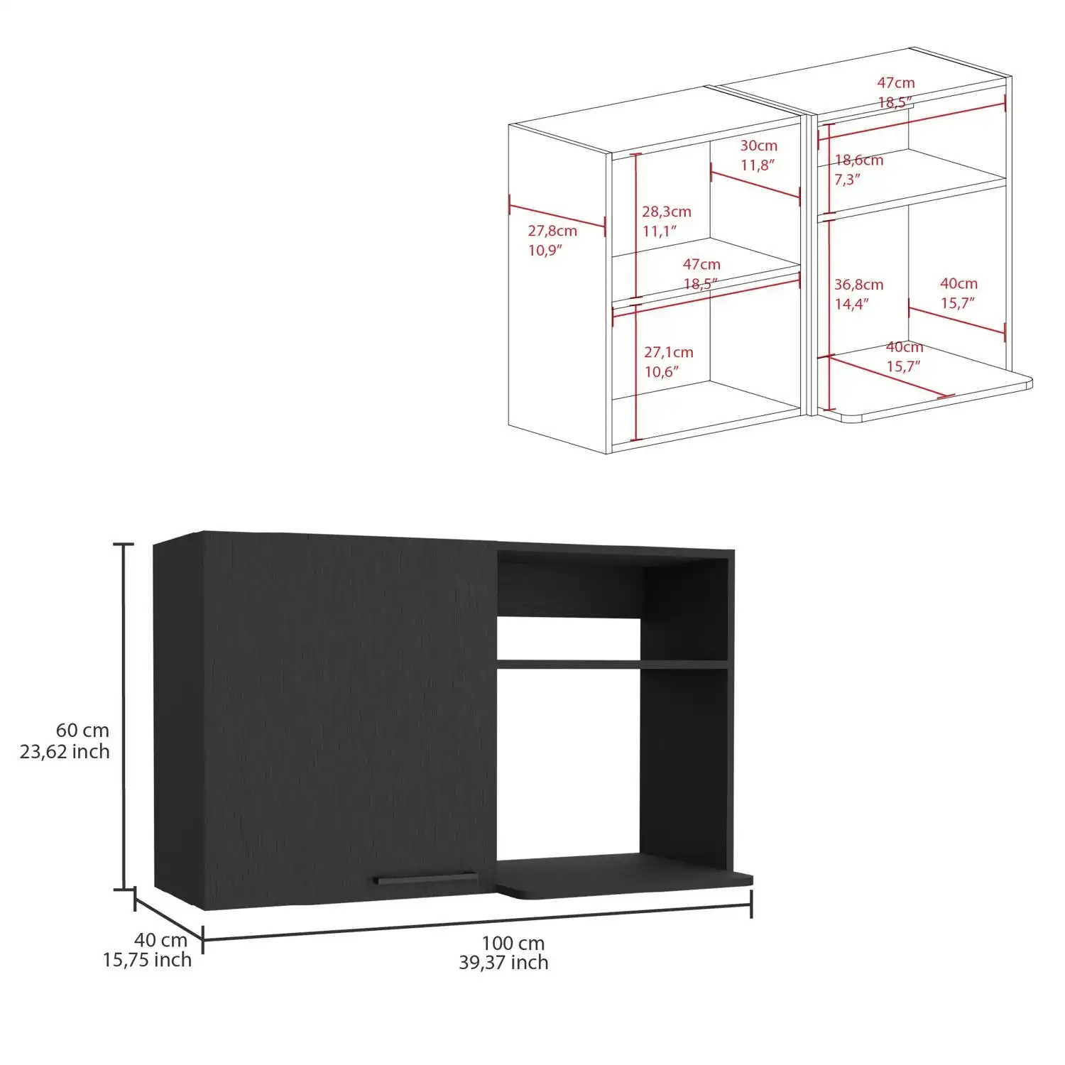 Napoles 2 Wall Cabinet, Open Storage Shelves, Single Door Black