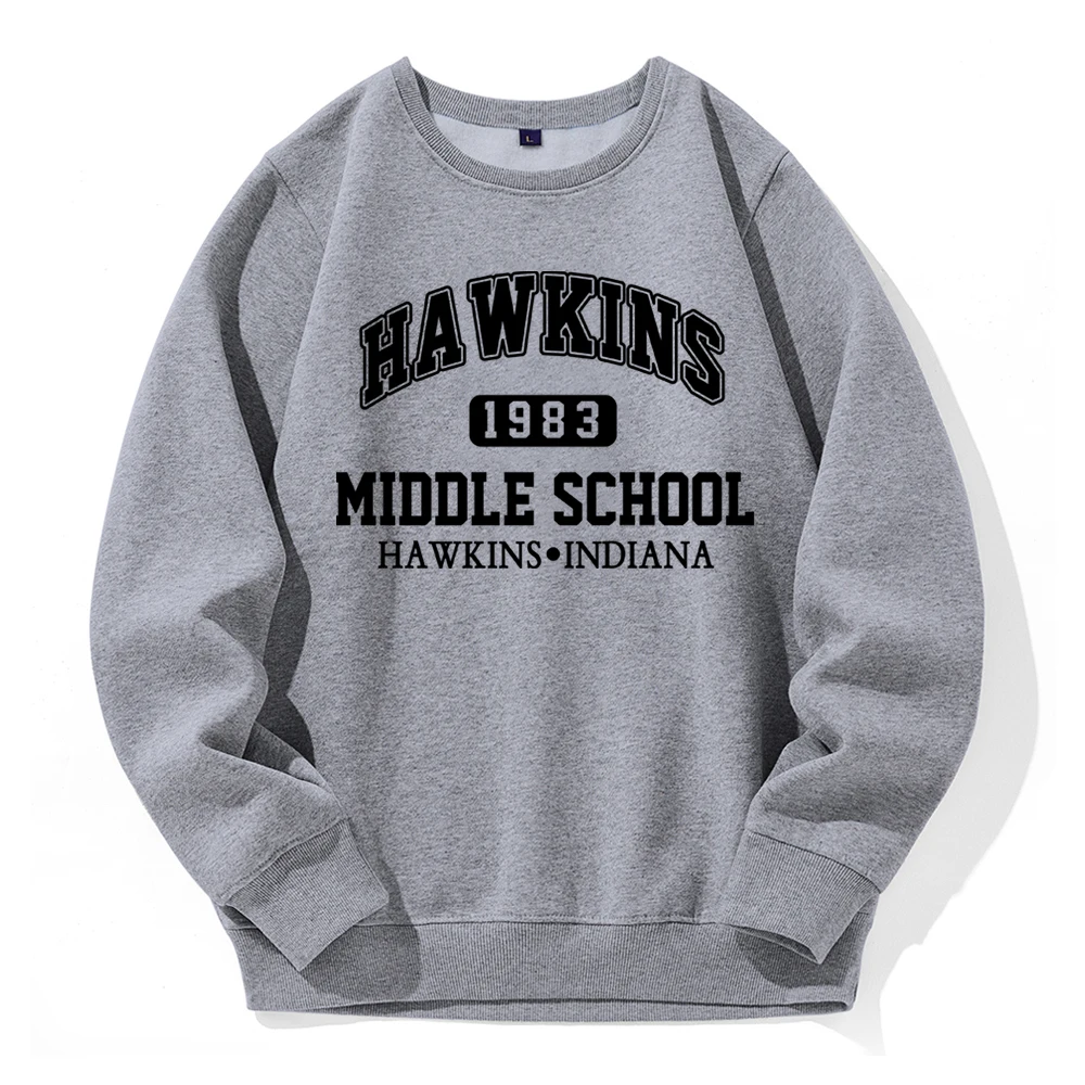 Hawkins 1983 Middle School Hooded Men Casual Fashion Tide Hoody Fleece Warm Crew Neck Hoodies Loose Oversized Basic Sweatshirt