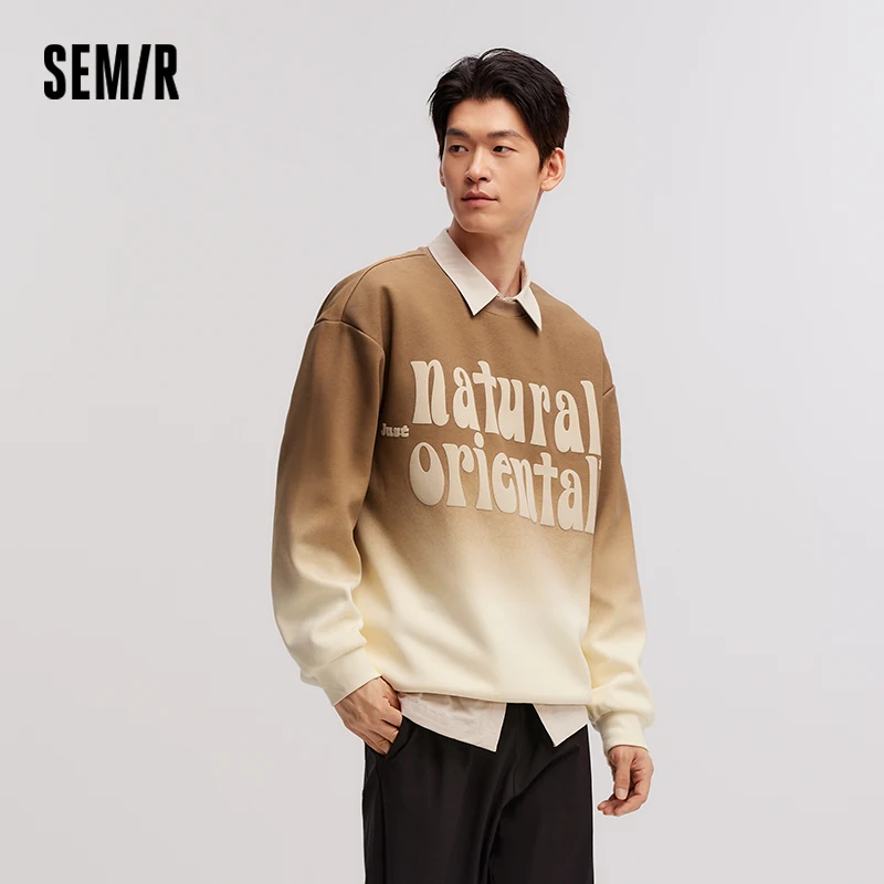 Semir Sweater Men Fleece 2024 New Winter Imitation Dip-Dye Gradient Printed Knitted Top Loose Trendy Personality