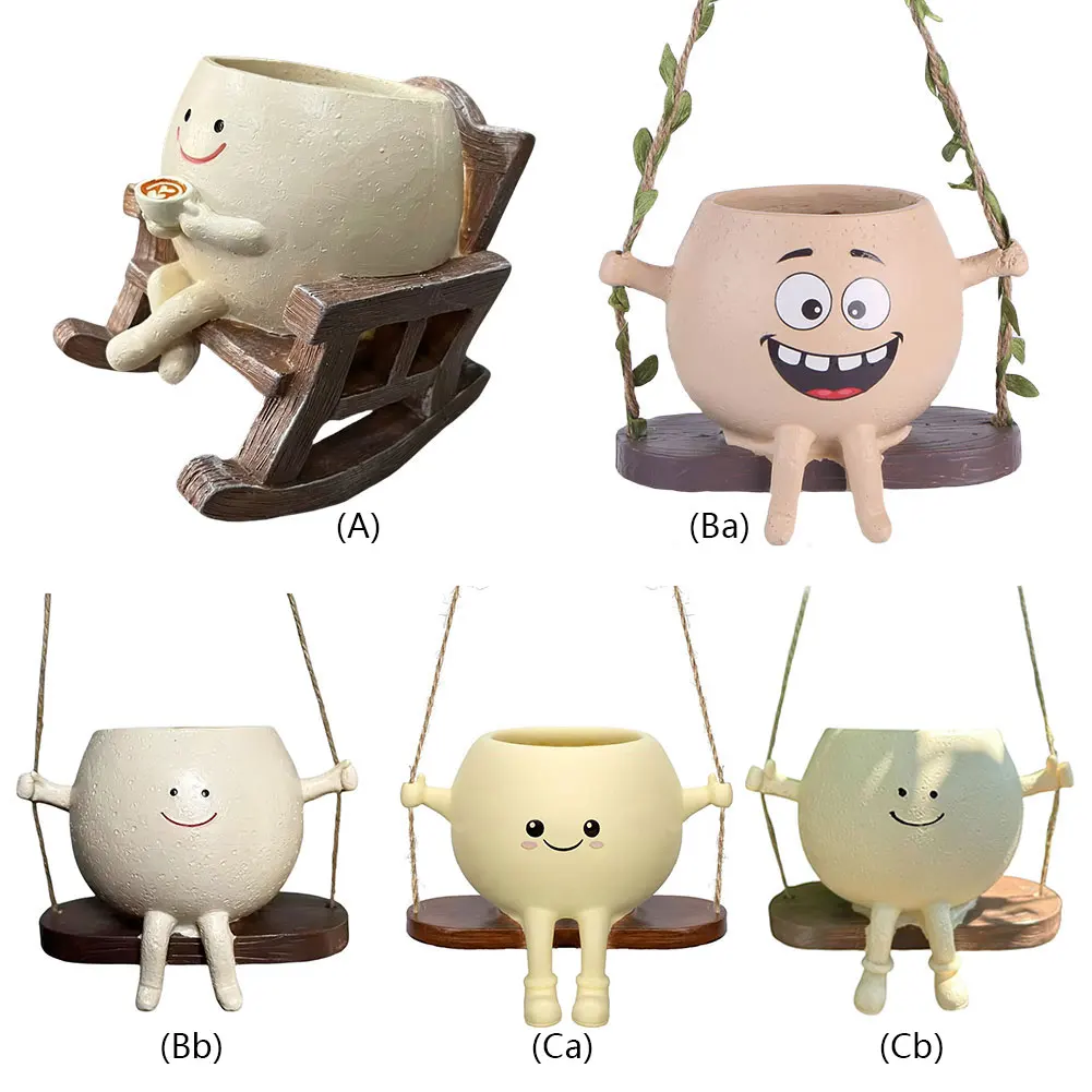 Rocking Chair/Swing Face Planter Pot Succulent Planter Cute Resin Head Planters Home Garden Supplies for Indoor Outdoor Plants