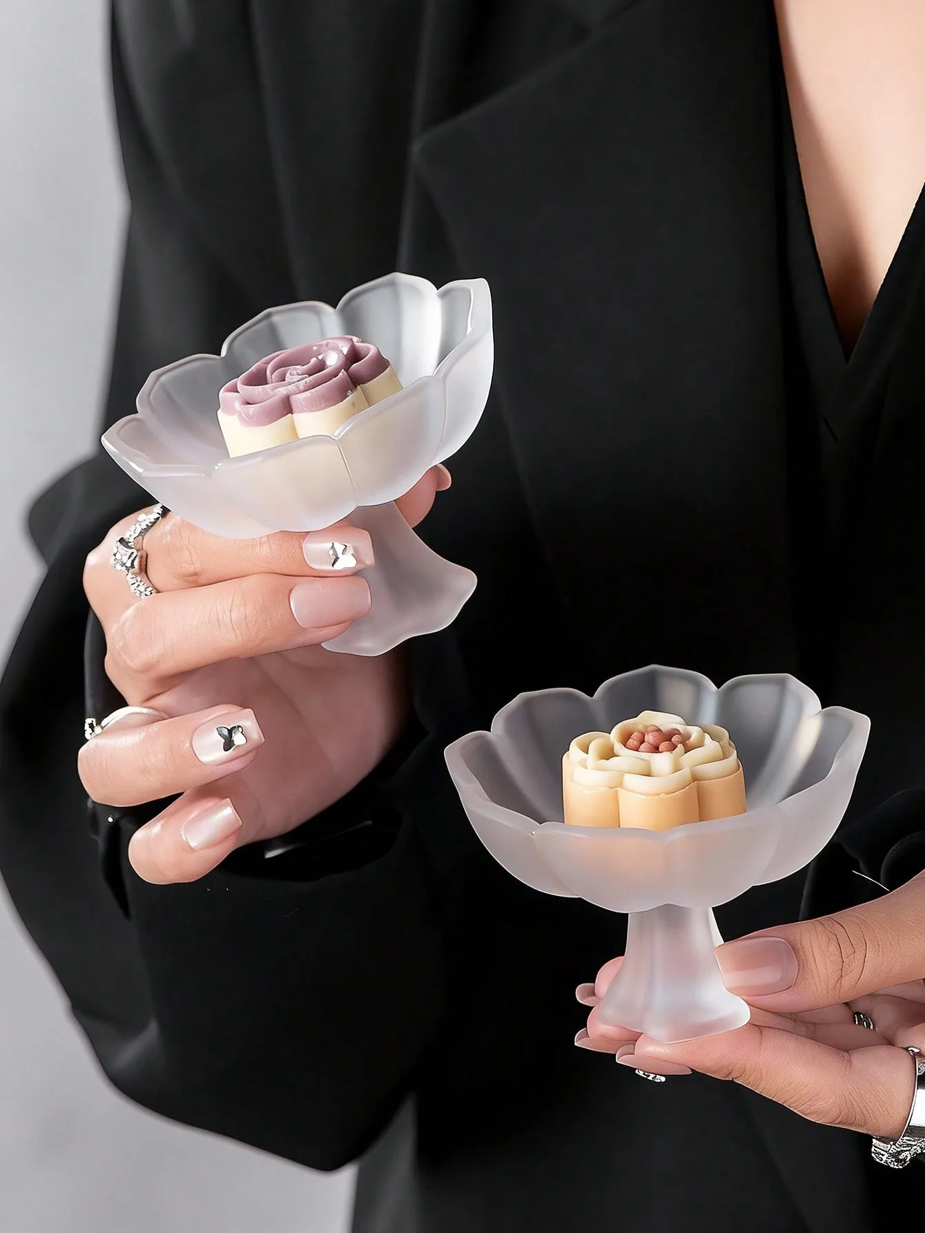 1pc Glaze Lotus Shaped Tea Cup, Japanese Luxurious High-Stem Cup, Frosted Tea Tasting Cup, Dessert Plate,small capacity