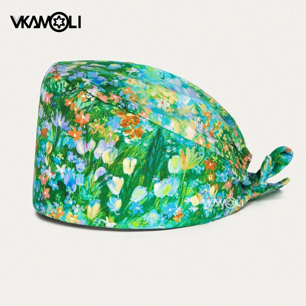 

Green floral printed operating room hat Lab Work Hat uniforme dentista mujer scrub cap Operating room cap