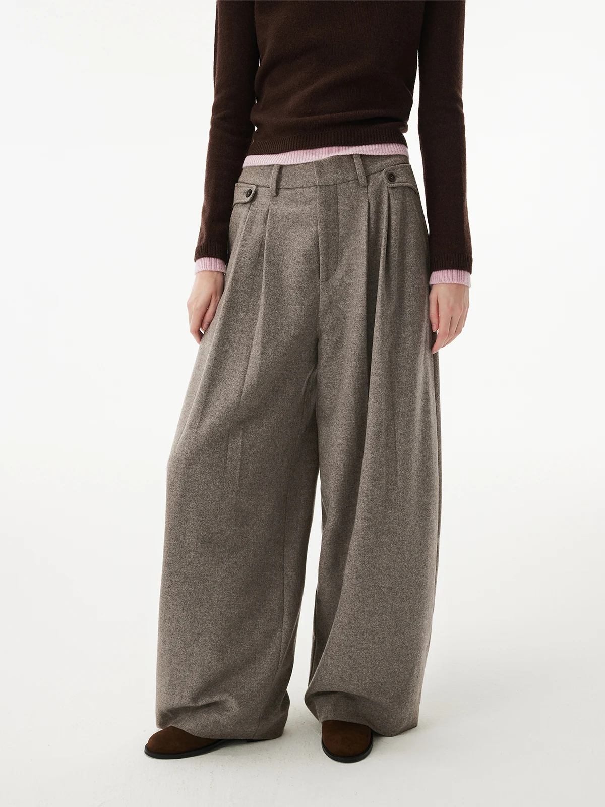 

Повседневные свободные шерстяные вязаные брюки с широкими штанинами для осени и зимы, женские, модные, удобные, с застежкой на пуговицах на талии