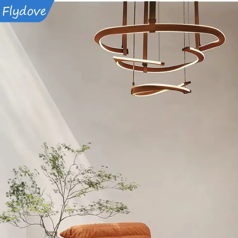 Nordic Minimalist Chandelier Postmodern Designer Villa Restaurant Leather Ring Hall Main Light Bedroom Living Home Decor