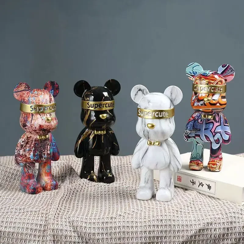 22cm/8.6Inch Graffiti Bear Figurine Home Decoration Animal Statue Storage Shelf Modern Room Study Abstract Table Decor Ornament