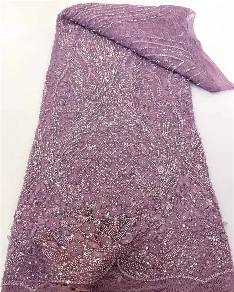 Wholesale African Sequins Beaded Lace Fabric High Quality Lace French Lace Fabric For Party Wedding Cloth