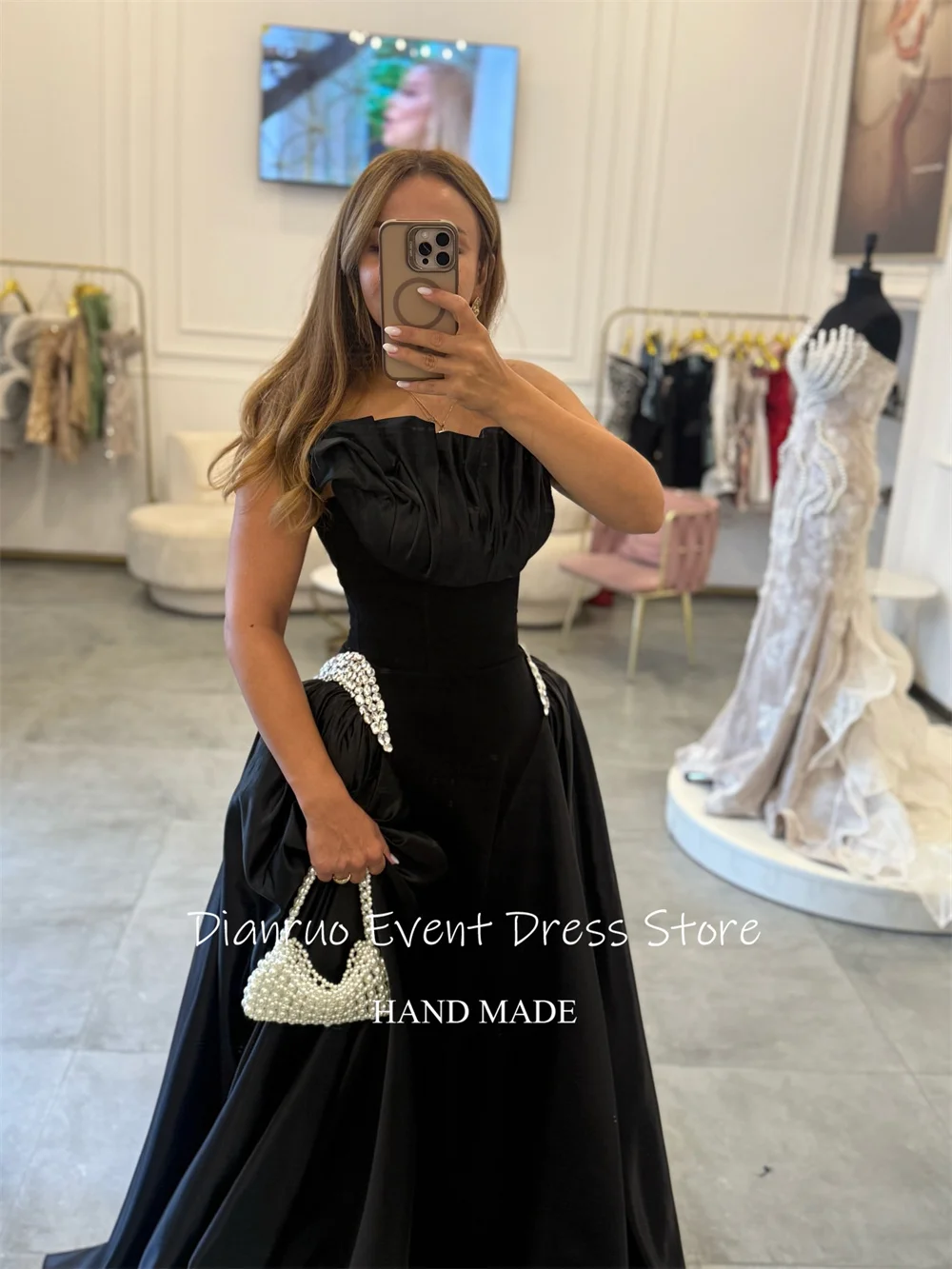 Dianruo Вечерние платья с украшениями по бокам и рюшами, платья для выпускного вечера без бретелек, атласный халат De Soirée Femme по индивидуальному заказу