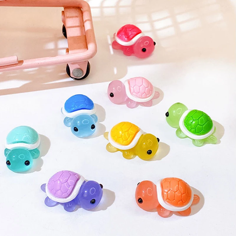 DIY 빛나는 거북이 미니어처 조각상 화분 정원 장식, 다채로운 발광 미니 거북이 마이크로 풍경 피규어 장식, 10 개