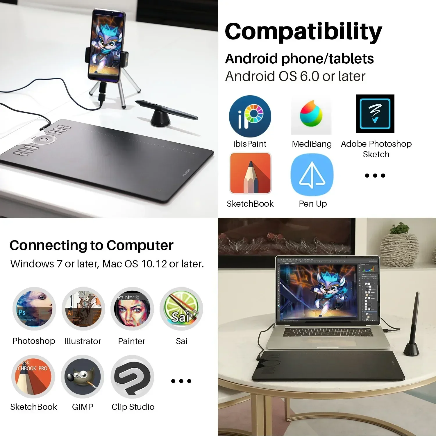 2025other computer accessories Huion HS610 digital pen drawing graphic tablet tablette graphique with express keys