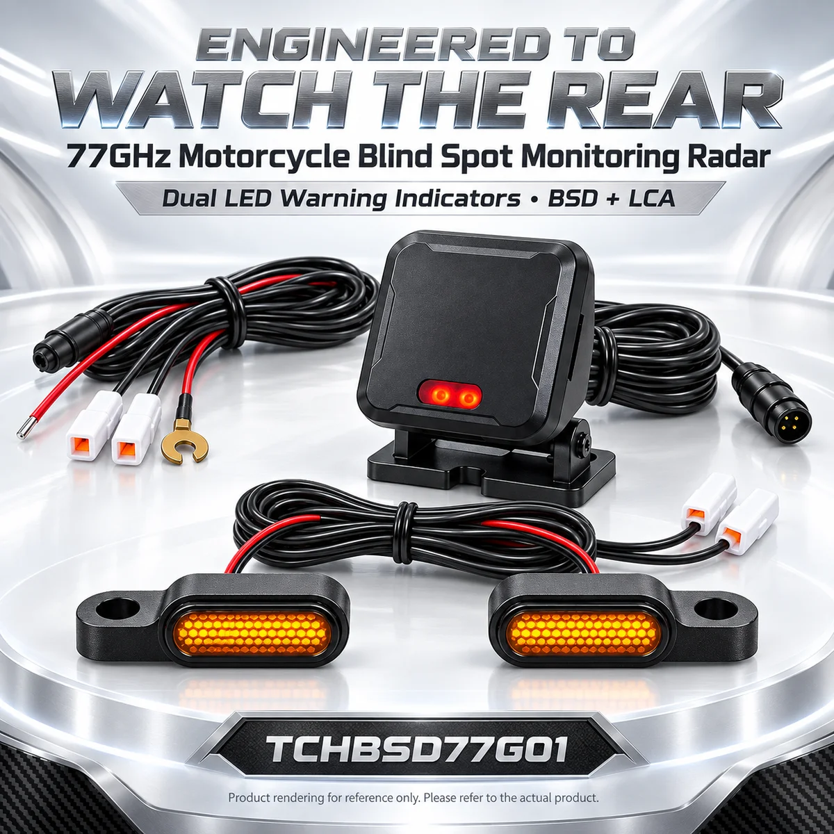 77GHz Motorcycle Blind Spot Monitoring Radar Kit with Dual LED Warnings, Rear Detection Up to 70m BSD LCA