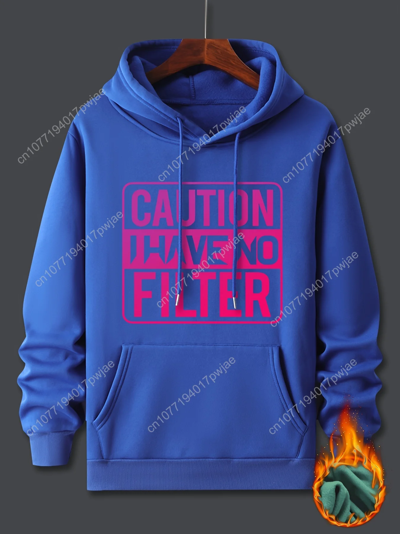 Attenzione Nessun stampa filtro, felpa con cappuccio a maniche lunghe con coulisse da uomo con tasca a marsupio, pullover casual da uomo