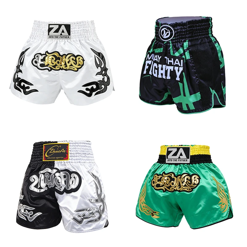 Kickbox- und Muay-Thai-Shorts mit Stickerei aus Satin für Männer, Frauen und Kinder - Kampfsport-MMA-Sparring-Trainingshosen