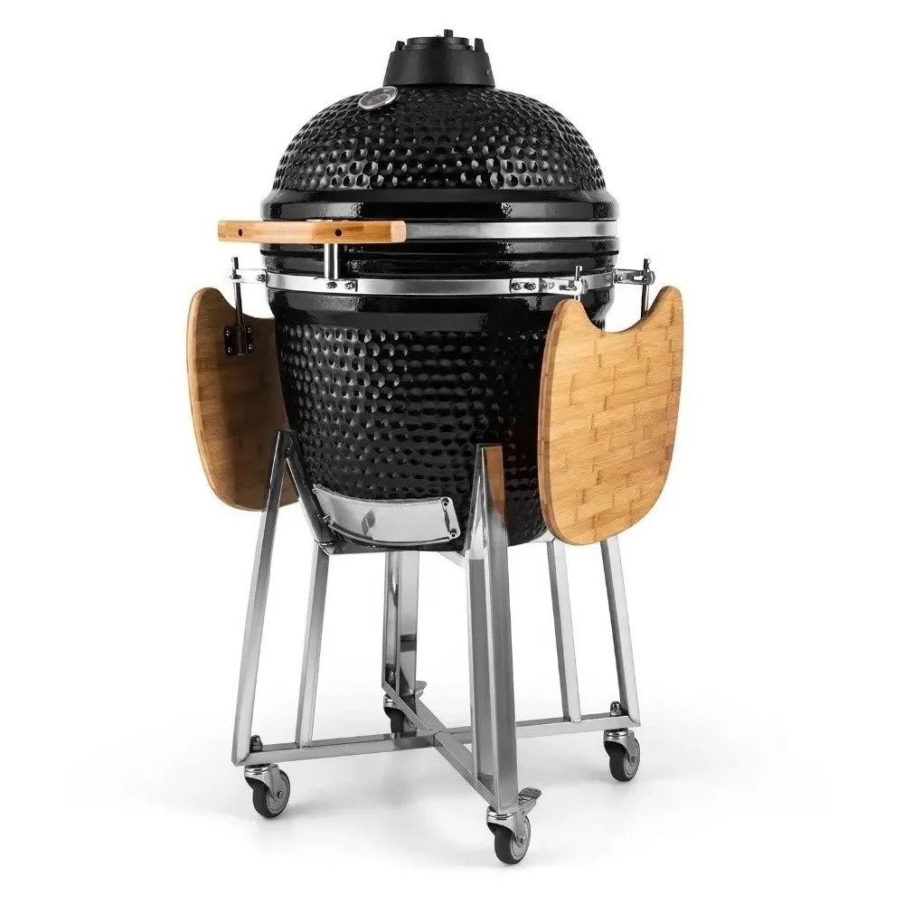 Premium 21-Inch Ceramic Kamado Charcoal Grill with Stainless Steel Components for Outdoor BBQ and Smoking