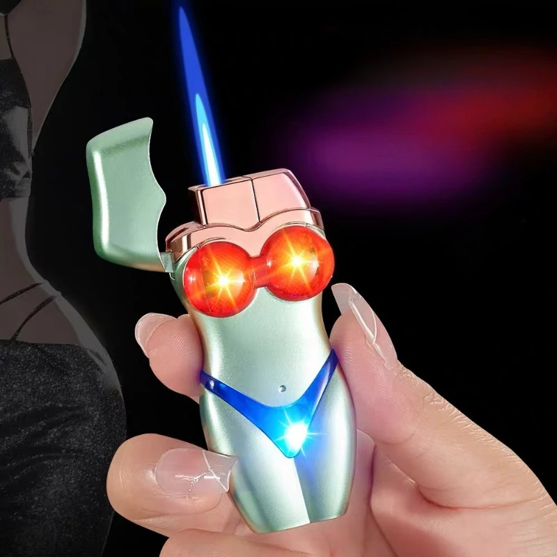 

Fashionable Glowing Bikini Beauty Lighter Windproof Straight Blue Flame Inflatable Lighter Smoking Gadgets for Men Gifts