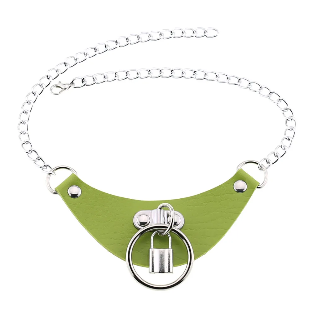 Gothic Choker Necklaces Women Girls Rivet Leather Necklace Rock Kpop Punk Neck Collars Green Choker Necklace Cool Collar