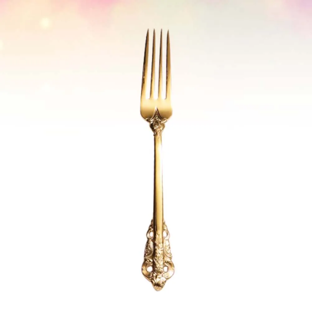 

Stainless Steel Golden Court Dinner Fork Western Tableware Serving Utensil For Home Office Hotel Food Steak Kitchen Barware Set