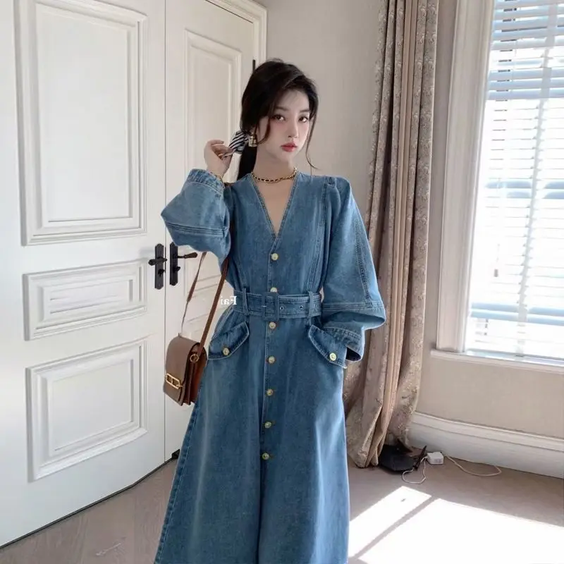 Fat Mm Look Slimmer Sense of Advanced Method A-line Dress Temperament Denim Dress Female Pretty New Spring and Autumn Models