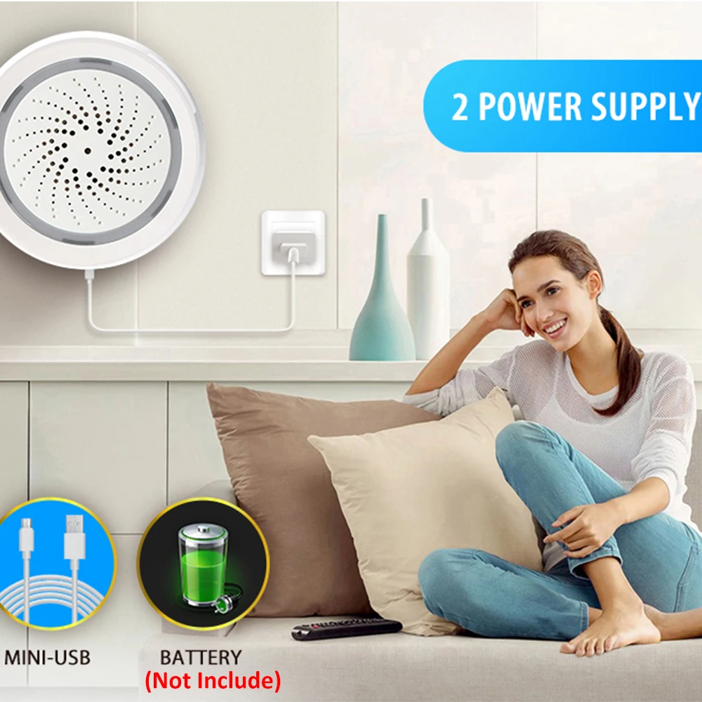 Smart Tuya WiFi Siren Alarm Strobe Light Alert Temperature Humidity Sensor Compatiable With Alexa Echo Google Home Assistant