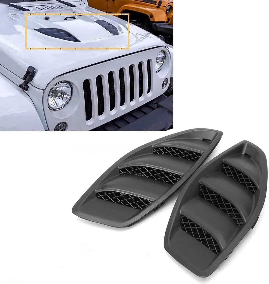 

Hood Vent Cover,ABS Plastic Exterior Accessories Compatible for Jeep JK Wrangler 2007- 2017 ,Louvers Engine Inlet Vents,Black