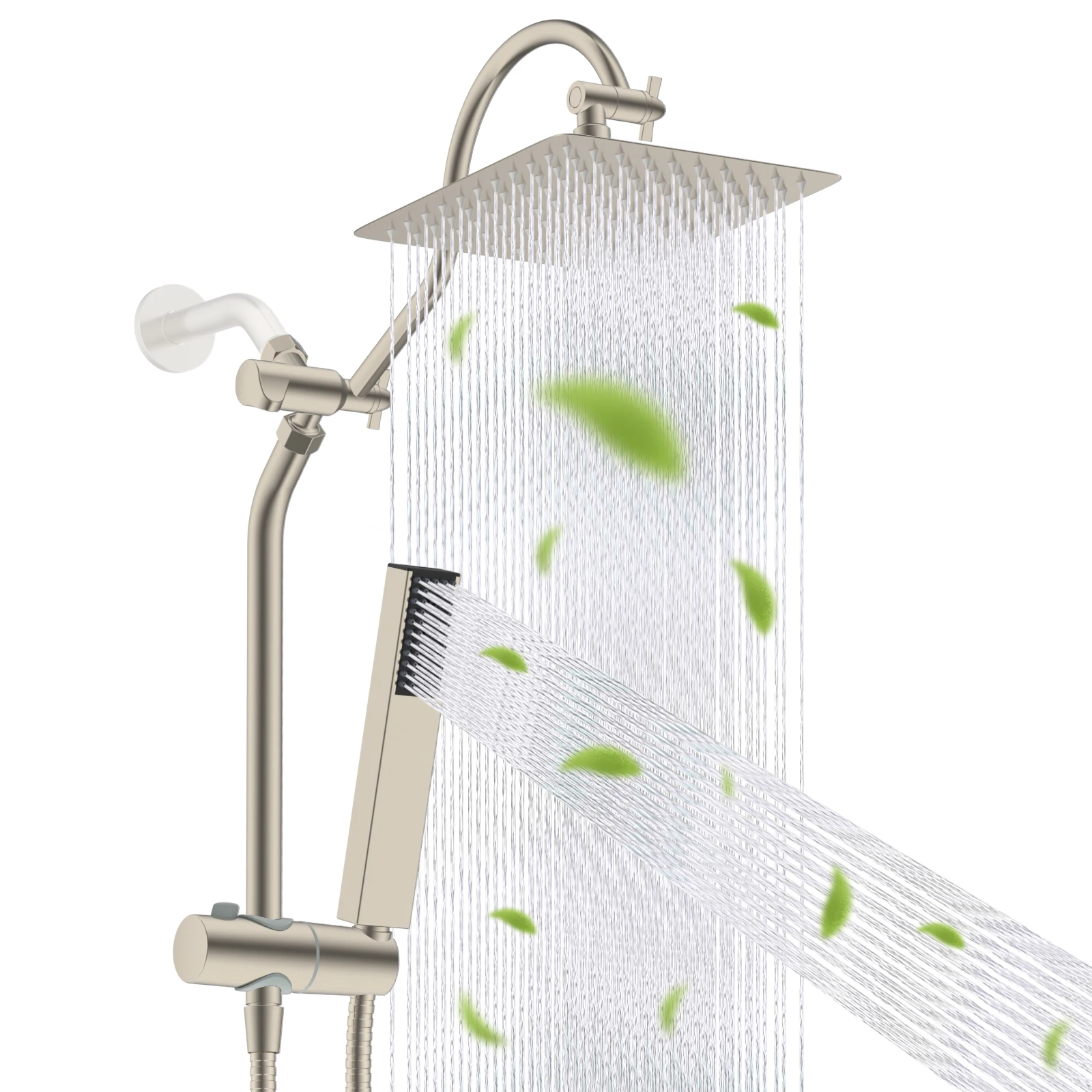 

Комбинированная 10-дюймовая насадка для душа с дождевой насадкой высокого давления и 4-режимным ручным распылением, 12-дюймовый регулируемый удлинитель, направляющая