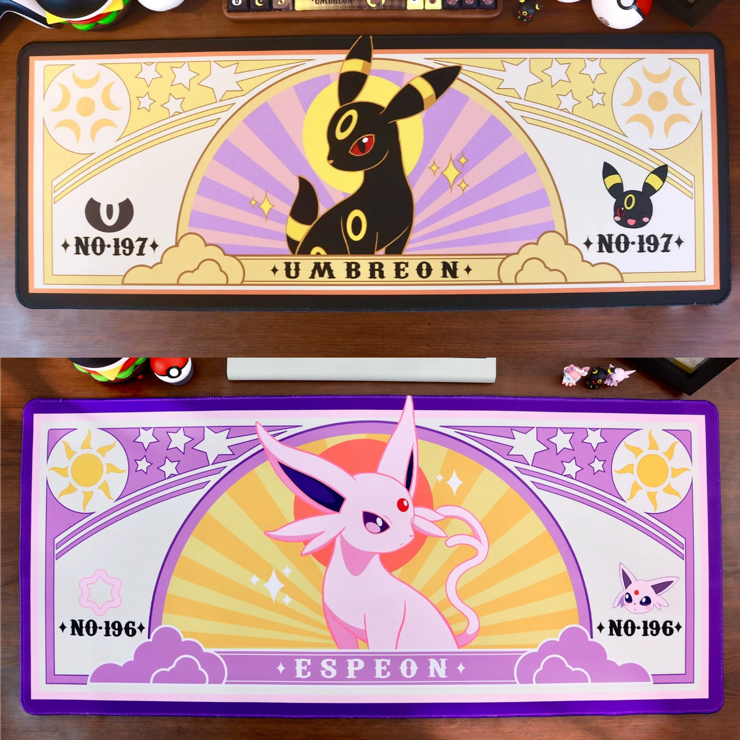 

Pokémon Umbreon Espeon Leafeon Extra Large Gaming Mouse Pad Art Deco Style Desk Mat Anti-Slip for Gamers Office