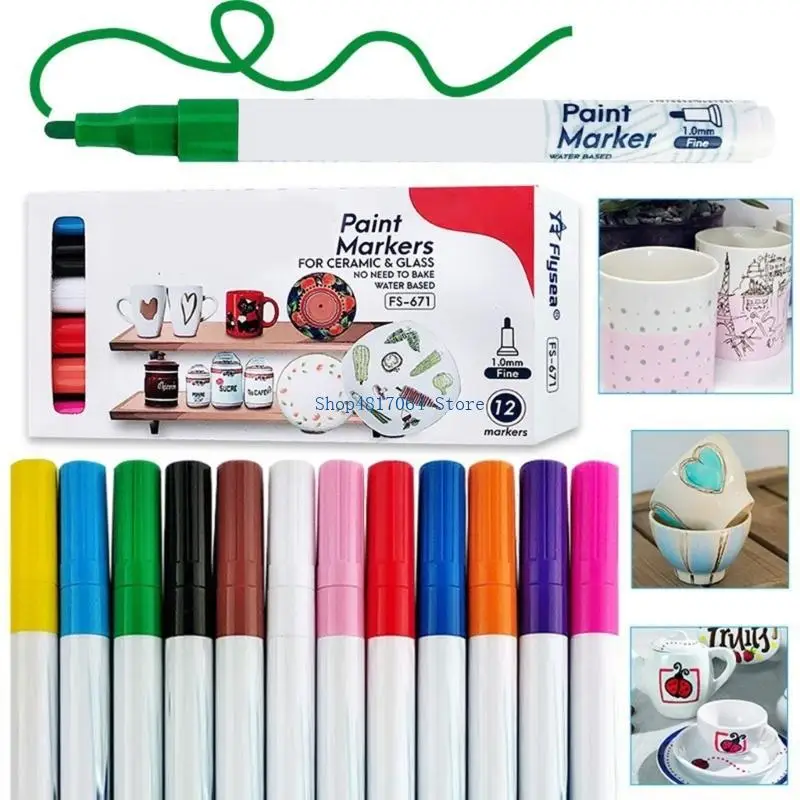 T3LB Set of 12 Ceramic Drawing Pen Set With Fine Tip Paint Markers For Kids Adults Artistic Crafting On Various Materials