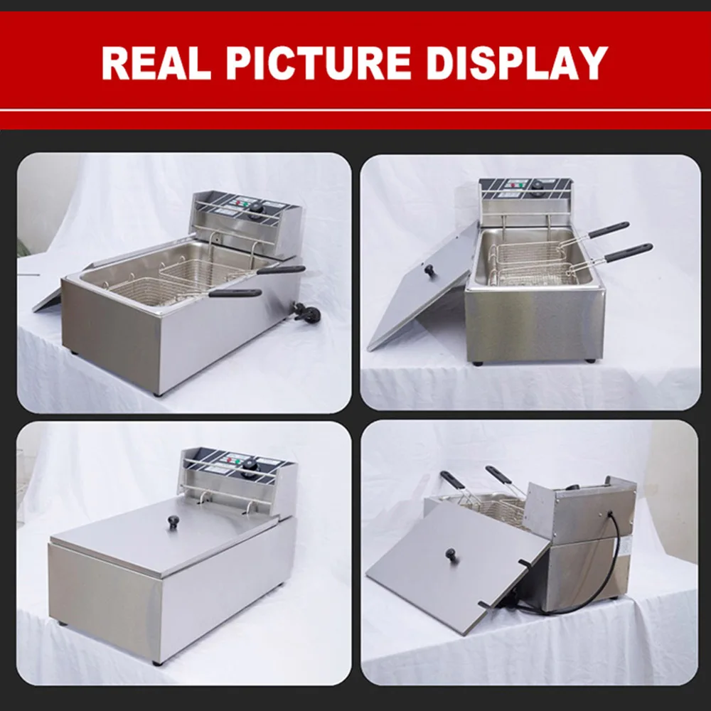 Fritadeira comercial de cilindro único, fritadeira elétrica de grande capacidade, espetos fritos, equipamento de lanche