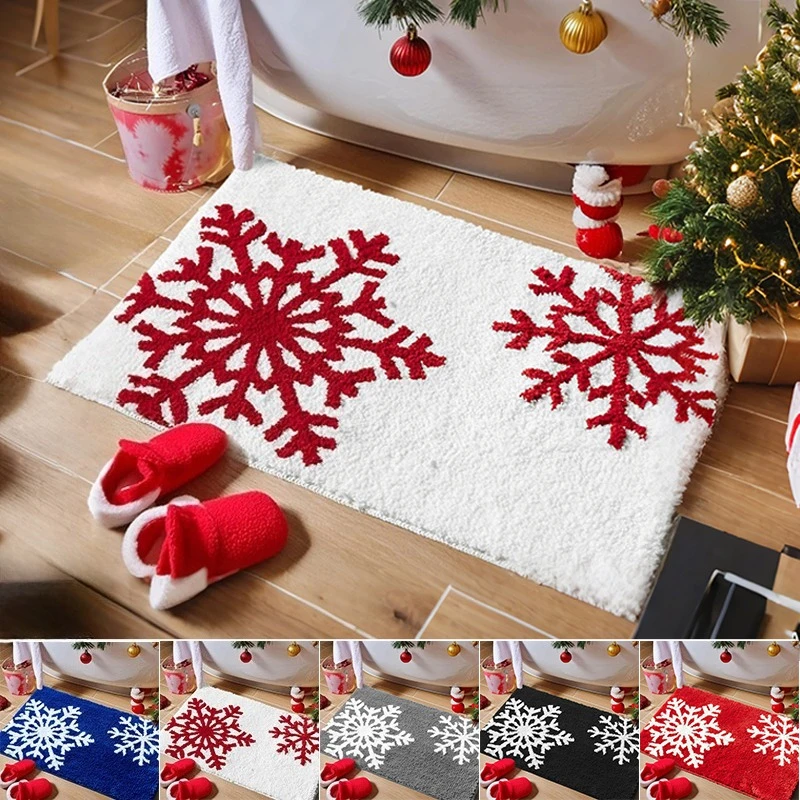 

Festive Christmas Bath Mat with SantaClaus&Snowflakes/Non-Slip Soft Polyester Bath Mat,Christmas Bathroom Decor Christmas Carpet