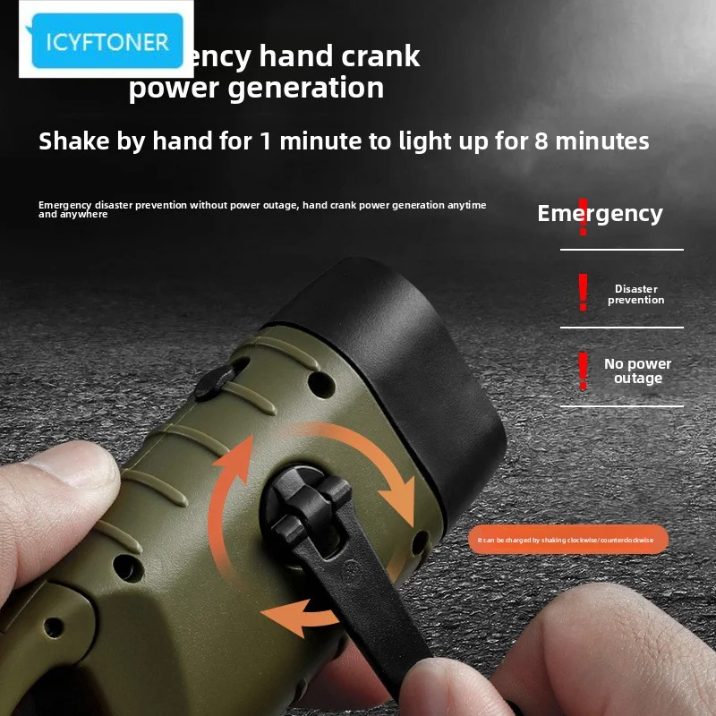 Power Generation Strong Light Portable Emergency Backup Self-Generating Flashlight Hand Crank Outdoor Screen LED Screen