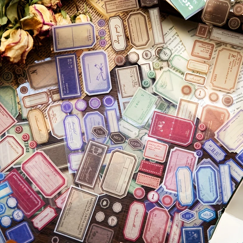 2 Sheets Retro Label Washi Paper Stickers for Scrapbooking DIY Decorative Material Collage Journaling