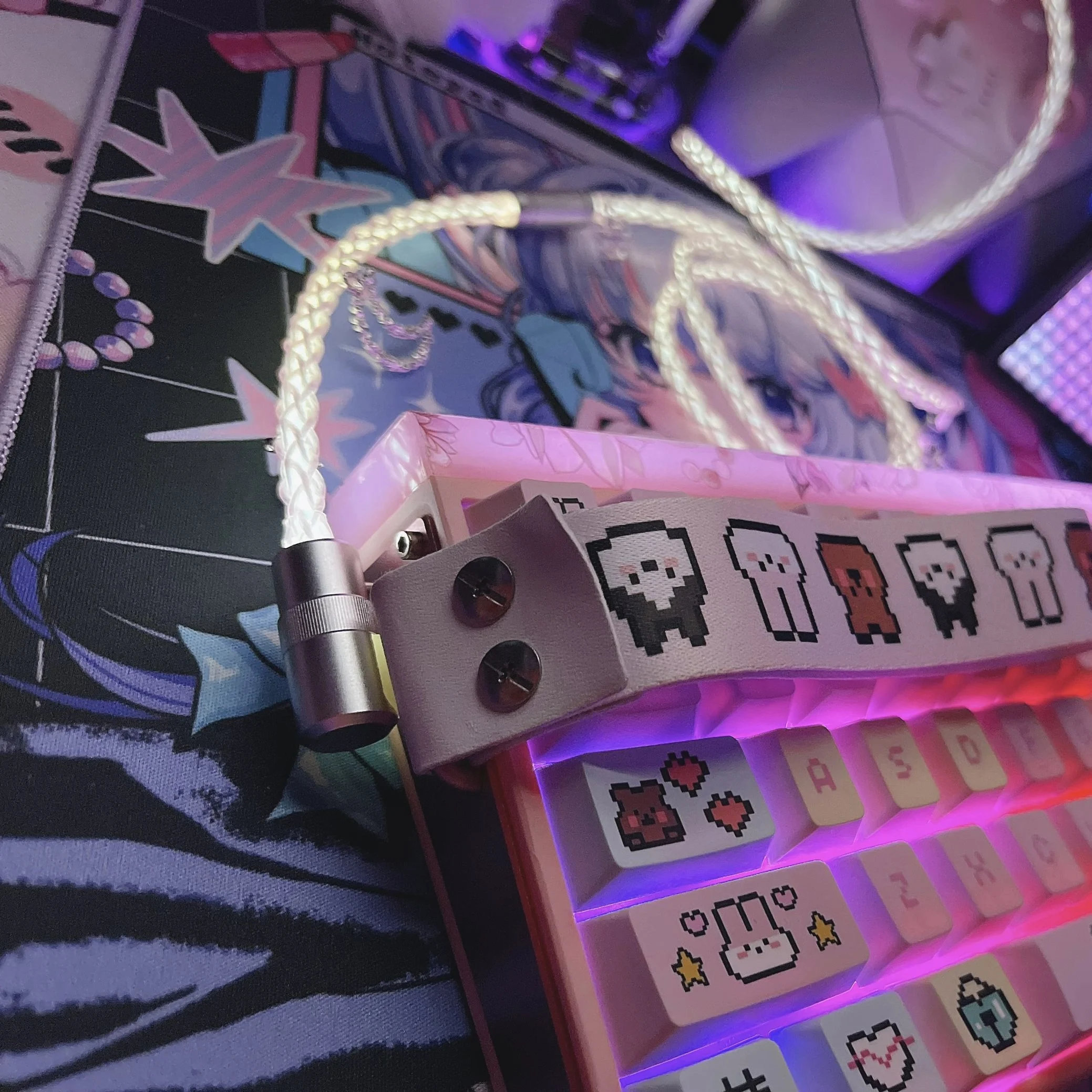 USB C كابل لوحة المفاتيح 90 درجة زاوية واحدة كريستال النحاس توهج كابل لوحة المفاتيح دعم 8k ل AULA HERO 68HE 80HE #5