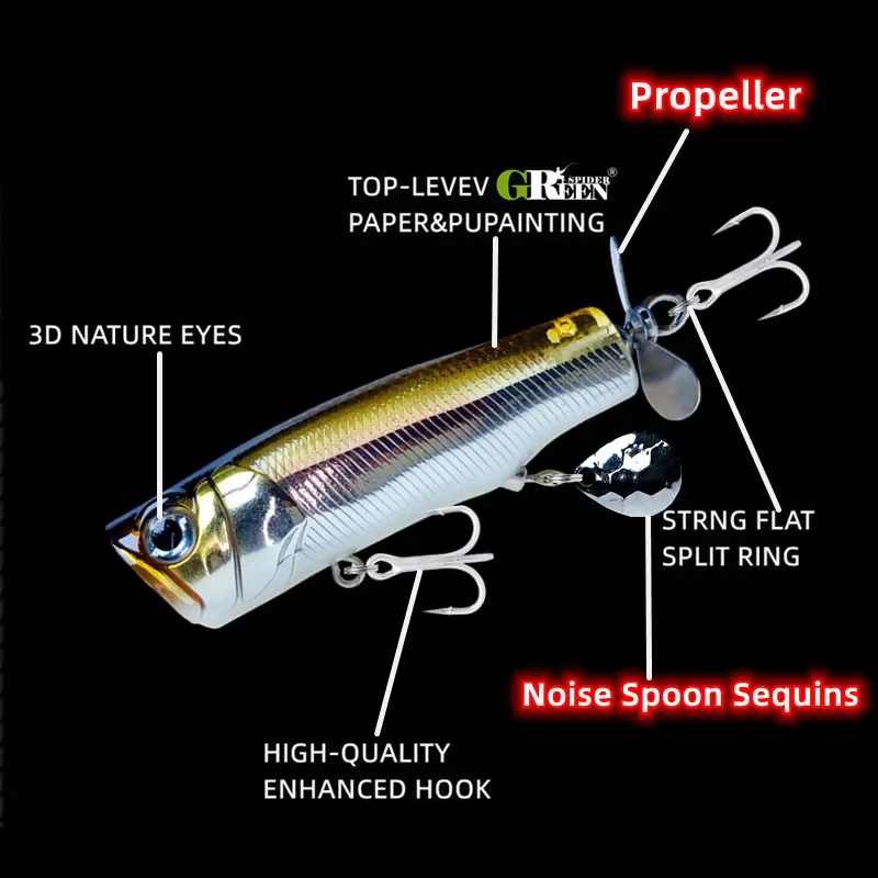 New Top Water Fishing Lures  Popper Bait 75mm13.5g With Sequins Hard Artificial Bait Saltwater Bass Leurre Peche Fishing Tackle