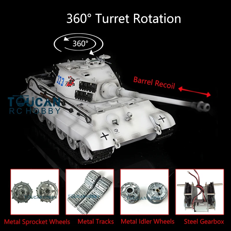 

HENG LONG RC Tank 1/16 7,0 Модернизированный ствол Recoil King Tiger 3888A 360 ° Башня TH17554-SMT4