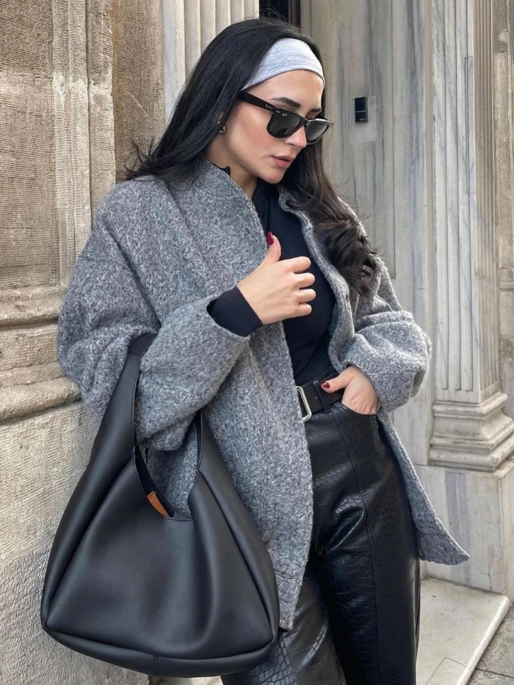 Luxury Vintage Bomber Jacket Women Loose Thick Single-breasted Coat Pocket Spring Autumn Office Lady Coat Solid Clothes Trend - Image 2