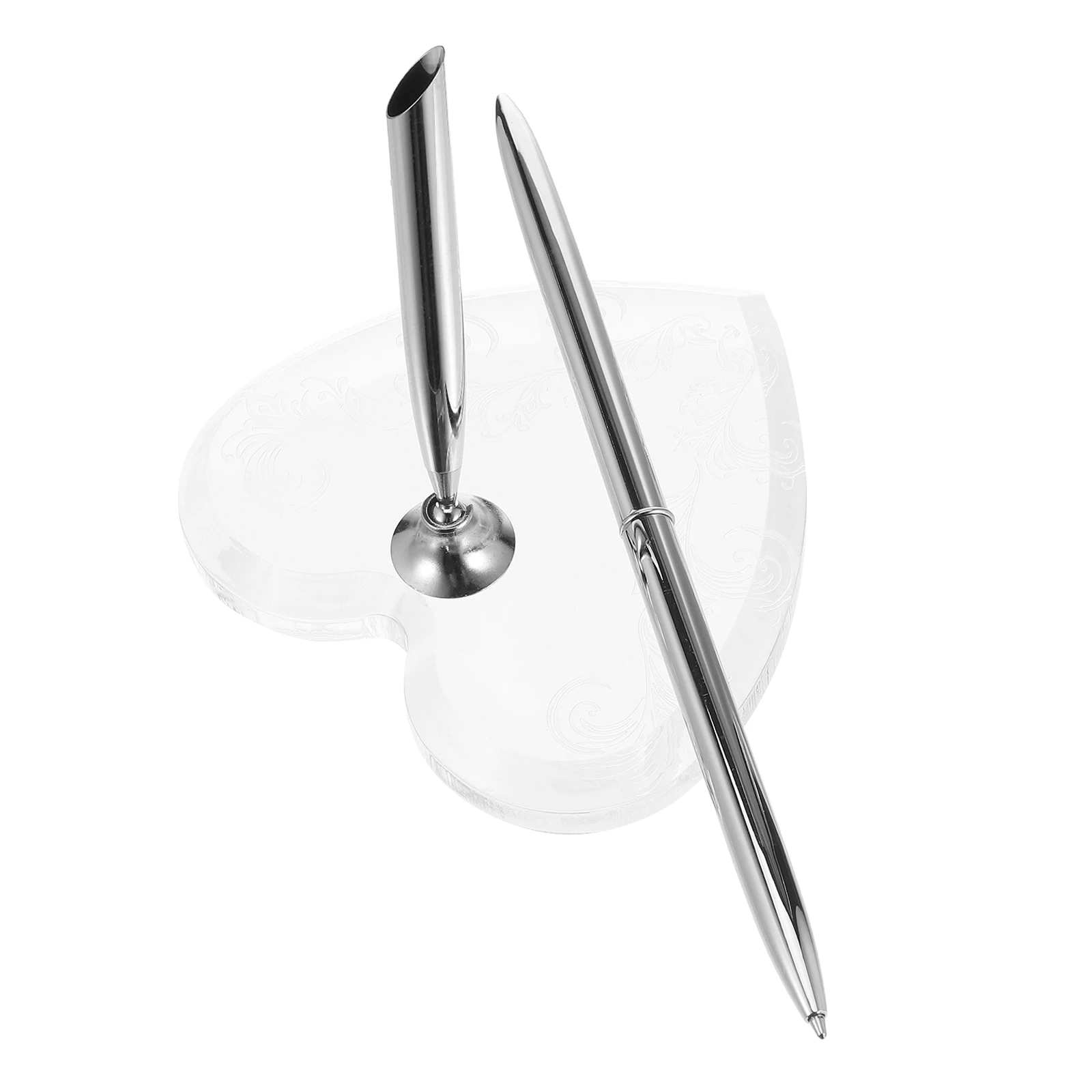 

1pcs Silver Ballpoint Wedding Guest Pen Heart Stand Holder For Guest Book Signing Ceremony Reception Desk Keepsake Decor