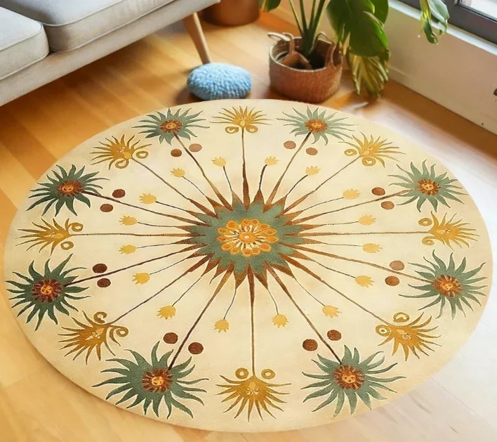 Black Gold Daisy Round Area Rug with Ornate Border Vintage Style Soft Fluffy Luxury Living Room Bedroom